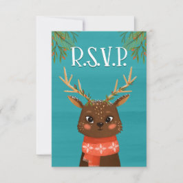 Tarjeta RSVP Azul Rojo Navidad Deer
