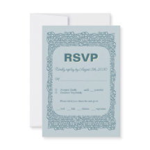 Tarjeta RSVP azul vintage para boda