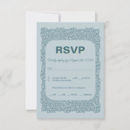 Tarjeta RSVP azul vintage para boda