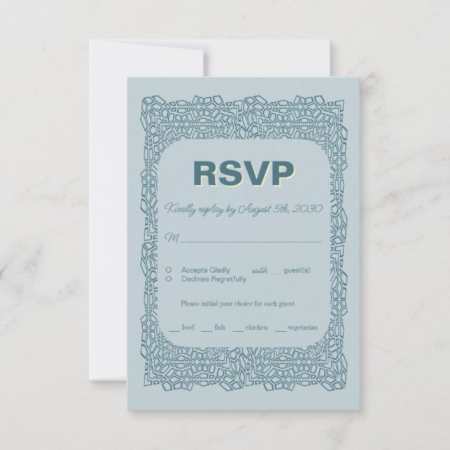 Tarjeta RSVP azul vintage para boda (Anverso)