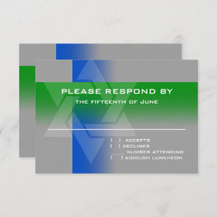Tarjeta RSVP azul y verde en cualquier color