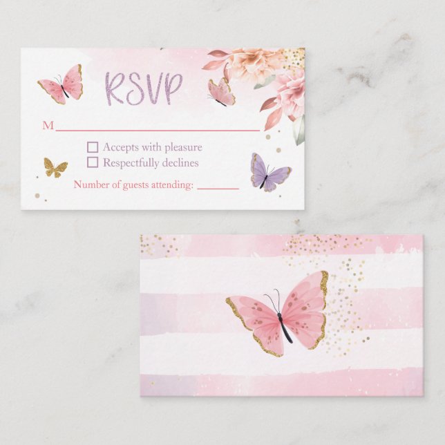 Tarjeta RSVP Baby Shower para mariposa (Anverso / Reverso)