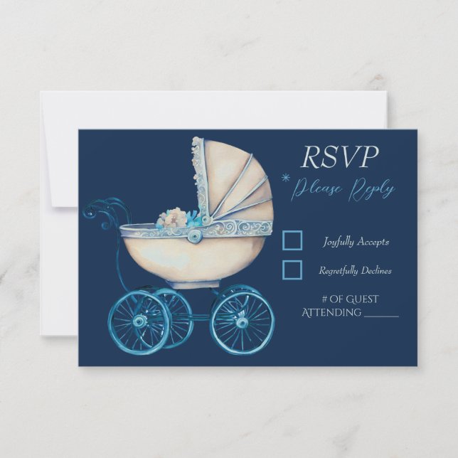Tarjeta RSVP Baby Shower para niño portador bebé (Anverso)