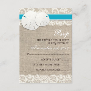 Tarjeta RSVP Beach Rústica Burlap Lace - Malibu
