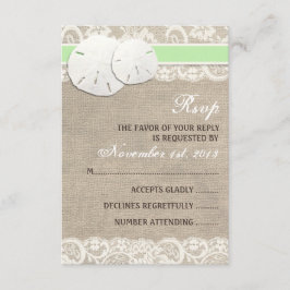 Tarjeta RSVP Beach Rústica Burlap Lace - Verde