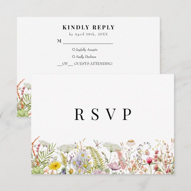 Tarjeta RSVP Beige Boho de verano de primavera (Anverso / Reverso)