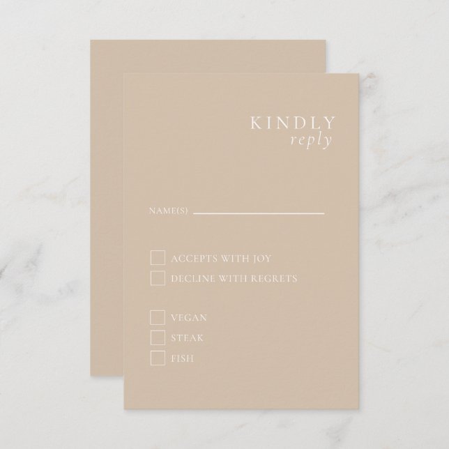 Tarjeta RSVP Beige Minimalista elegante (Anverso / Reverso)