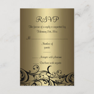 Tarjeta RSVP Black/Gold Floral Swirl Sweet16