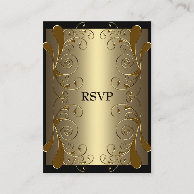 Tarjeta RSVP Black Gold Glam Floral (Anverso)