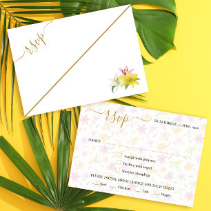 Tarjeta RSVP Blanca de Boda Tropical Lirio Simple