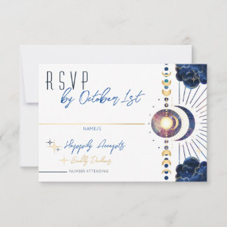 Tarjeta RSVP blanca de Fase Celestial de la Luna