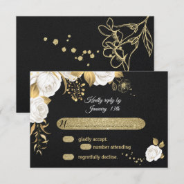 tarjeta RSVP blanca floral dorada