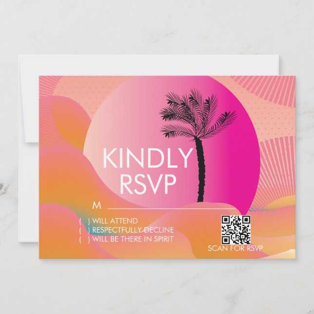 Tarjeta RSVP blanca Naranja rosa negrita Tropical  (Anverso)