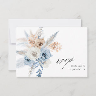 Tarjeta RSVP Blue & Beige Boho Floral w Meal