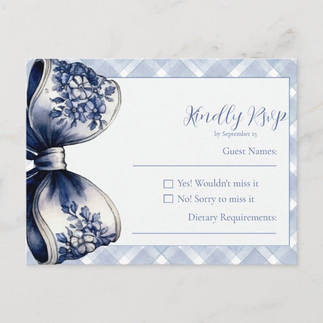 Tarjeta RSVP Blue Croquette Postcard (Anverso)