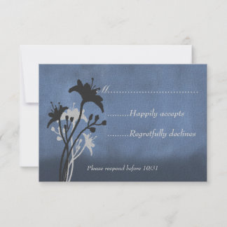 Tarjeta RSVP Blue Grunge and Silhouett Wildflowers