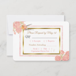 Tarjeta RSVP Blue PInk Gold Bird & Floral Wedding