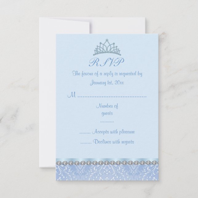Tarjeta RSVP Blue Tiara & Damask Sweet16 (Anverso)