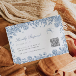 Tarjeta RSVP Blue Toile con código QR Chinoiserie