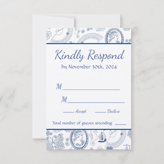 Tarjeta RSVP Blue Vintage Romance (Anverso)