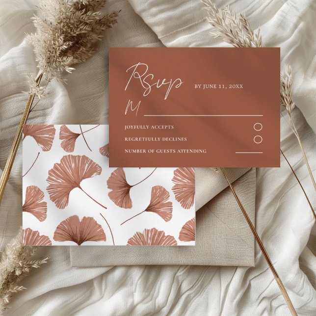 Tarjeta RSVP Boda Botánica Terracota Ginkgo (Subido por el creador)