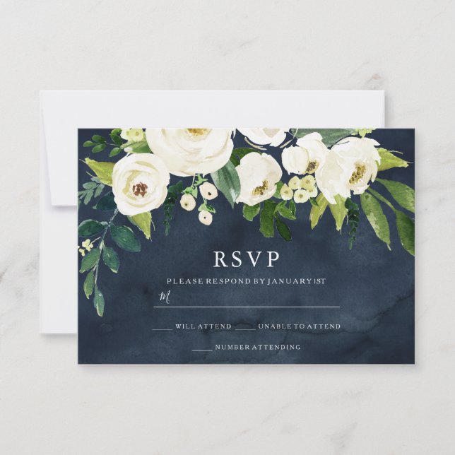 Tarjeta RSVP Boda de la Marina y las Flores Blanca (Anverso)