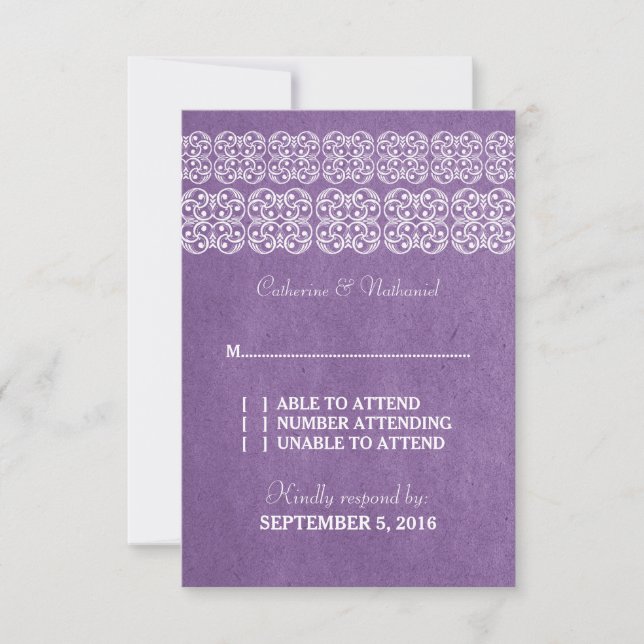 Tarjeta RSVP Bohemia Púrpura Moderna (Anverso)