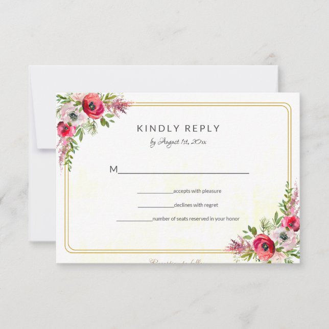 Tarjeta RSVP Bohemian Floral Wedding (Anverso)