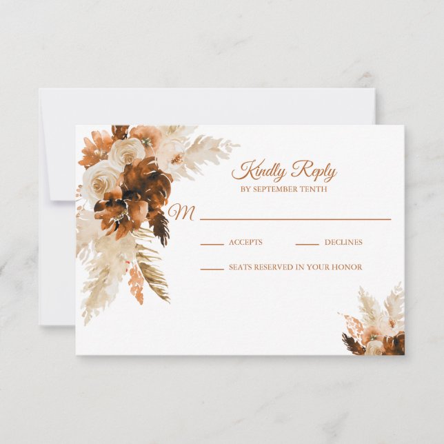 Tarjeta RSVP Bohemian Y Pampas Bodas De Grass Wedd (Anverso)