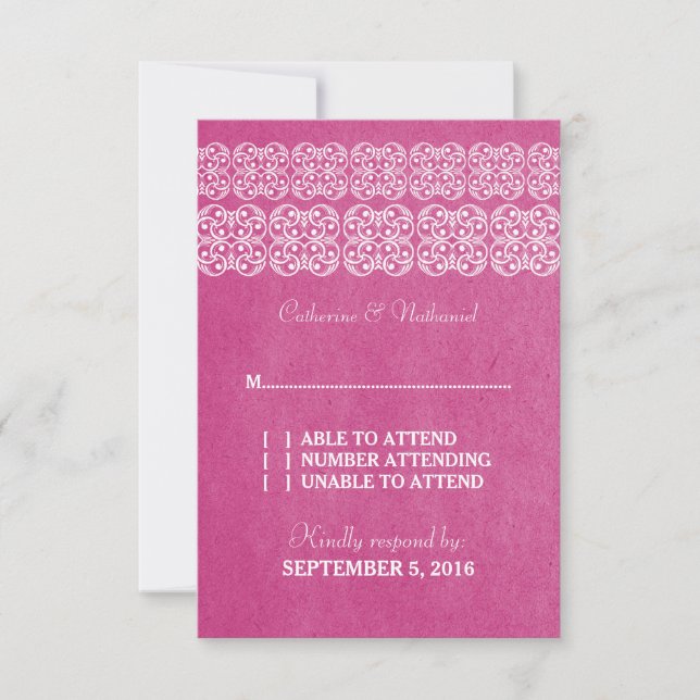 Tarjeta RSVP Bohemiana Rosa-Moderna (Anverso)