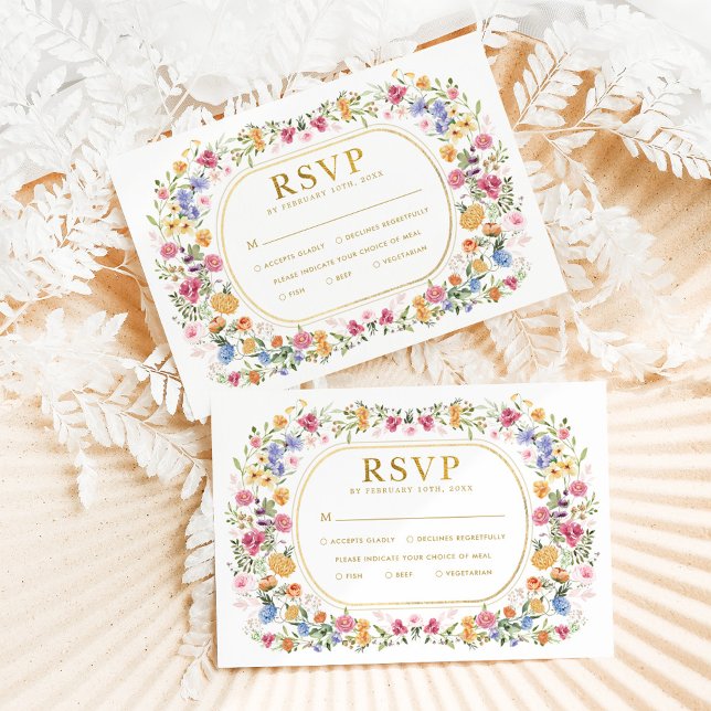 Tarjeta RSVP Boho Colorful Wildflower Garden Weddi (Subido por el creador)