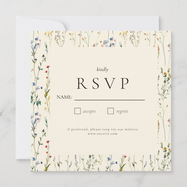 Tarjeta RSVP Boho Cream Wildflower (Anverso)