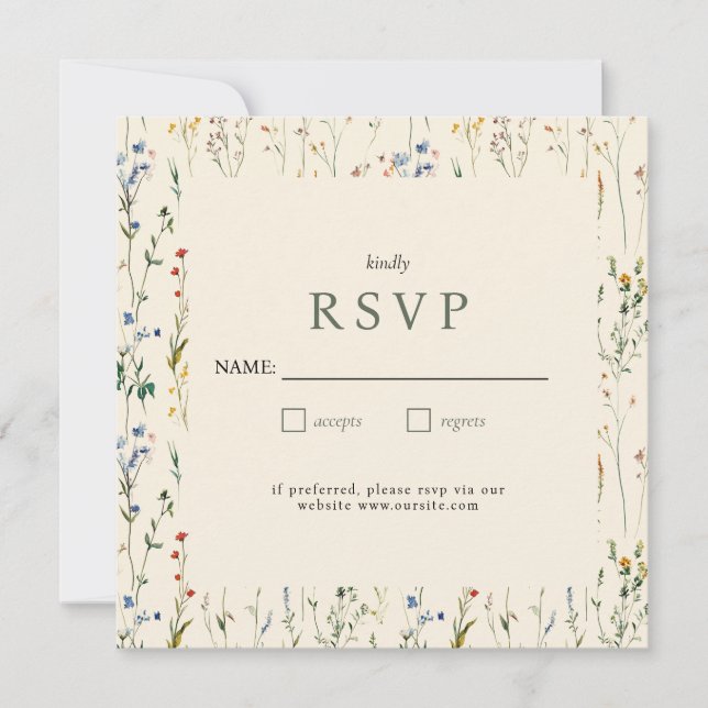 Tarjeta RSVP Boho Cream Wildflower (Anverso)