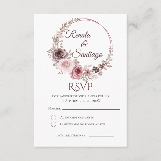 Tarjeta RSVP Boho de boda española (Anverso)