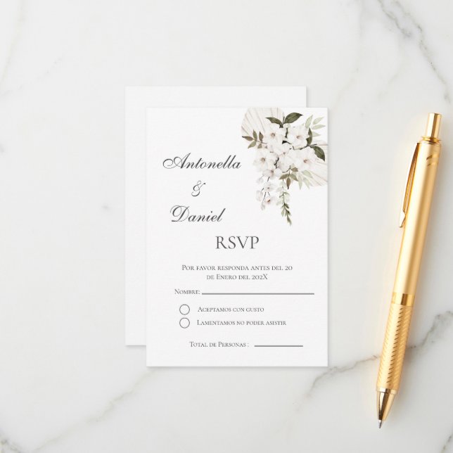 Tarjeta RSVP Boho de boda española (Anverso/Reverso In Situ)