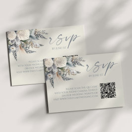 Tarjeta RSVP Boho Floral de rosa blanca QR Boda de