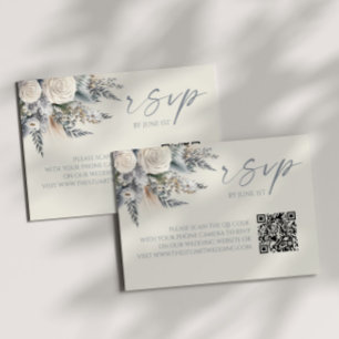 Tarjeta RSVP Boho Floral de rosa blanca QR Boda de