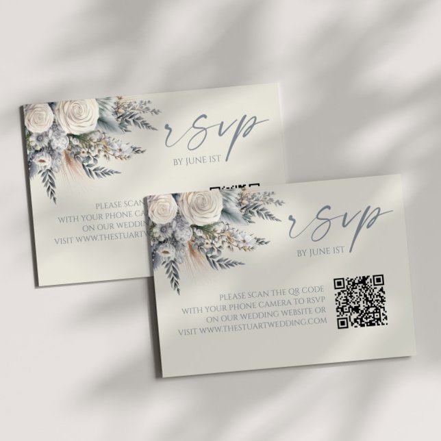 Tarjeta RSVP Boho Floral de rosa blanca QR Boda de (Subido por el creador)