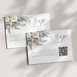 Tarjeta RSVP Boho Floral de rosa blanca QR Boda de