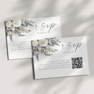 Tarjeta RSVP Boho Floral de rosa blanca QR Boda de