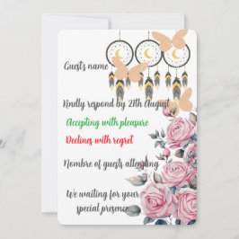 Tarjeta RSVP Boho Floral Dreamcatcher Wedding