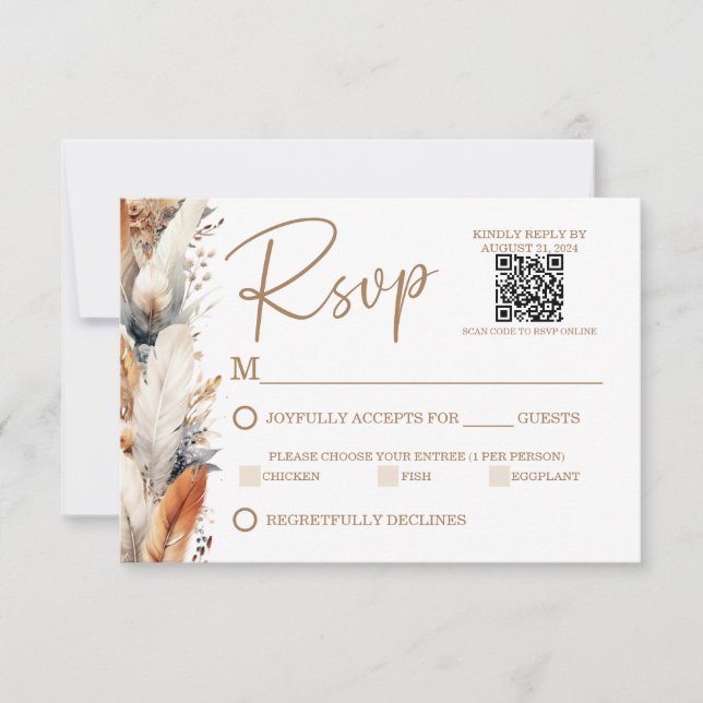 Tarjeta RSVP Boho moderna con código QR (Anverso)