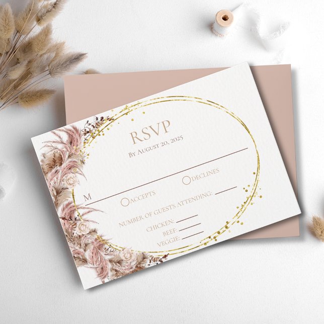 Tarjeta RSVP Boho Pampas Boda de Grass Wedding con (Subido por el creador)
