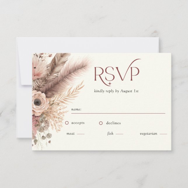 Tarjeta RSVP Boho Pampas Grass Terracotta Wedding (Anverso)
