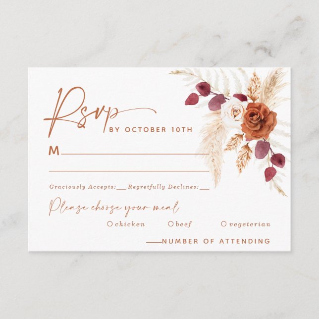 Tarjeta RSVP Boho Pampas Terracotta Wedding (Anverso)