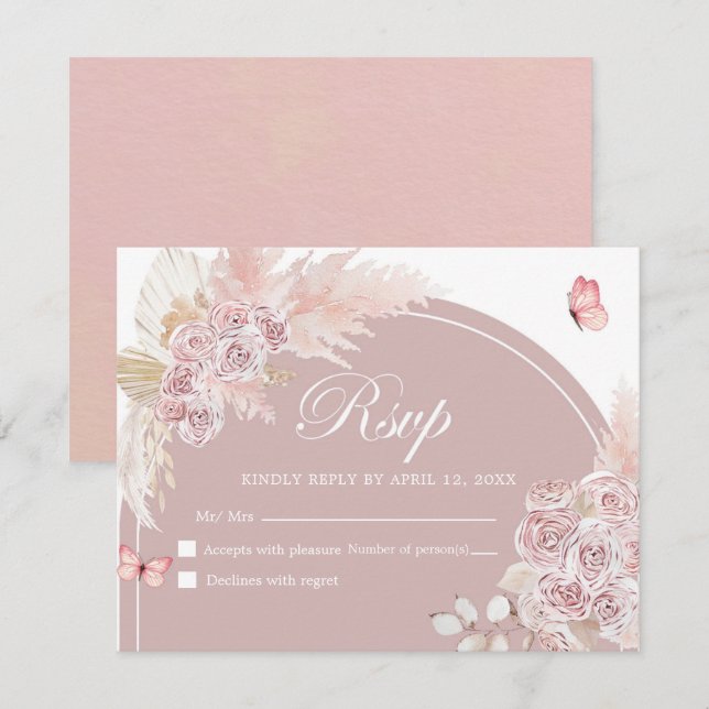Tarjeta Rsvp Boho Pink Dusty Arch Quinceanera (Anverso / Reverso)