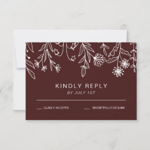 Tarjeta RSVP Boho Simple Wildflower burgundy Weddi