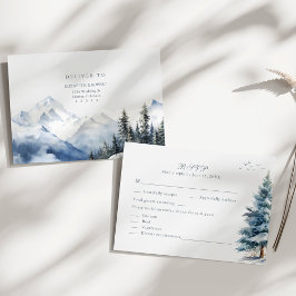 Tarjeta RSVP Boho Snowy Mountain & Pine Trees Wedd