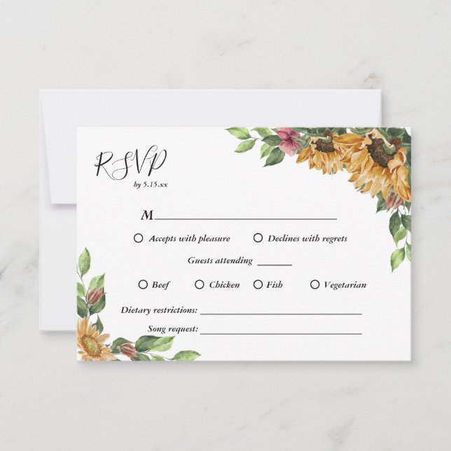 Tarjeta RSVP Boho Sunflower Complete Wedding (Anverso)