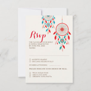 Tarjeta RSVP Boho Tribal Feather Dreamcatcher Wedd